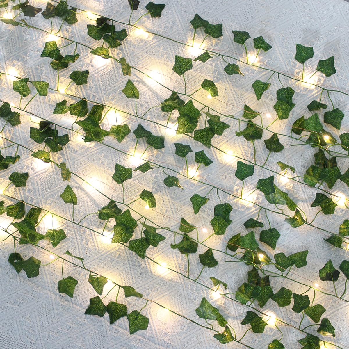 5M 50LED Leaf String Lights,Vine Lights,H HOME-MART Vine Fairy Lights Batteries Powered Green Leaf Garland Maple String Lights for Indoor/Outdoor Decor. Enhance Homes, Gardens, Weddings & More!