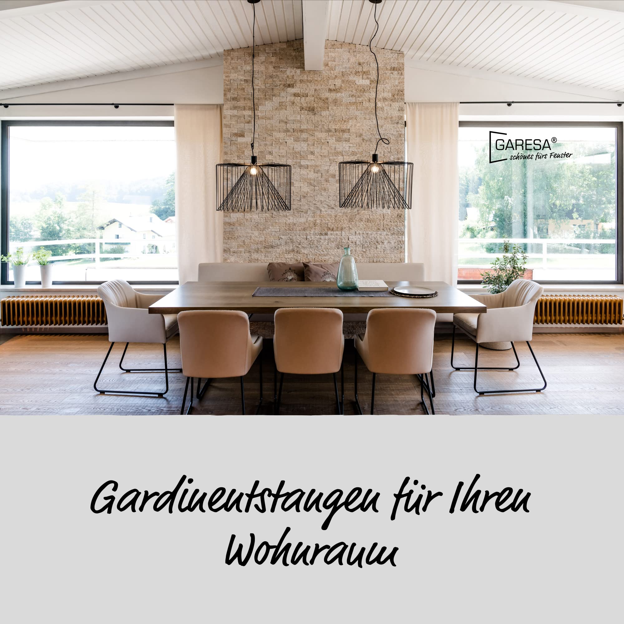 Garesa Gardinenstange Kea Ø 20mm, 2-läufig, Weiß I Aluminium Vorhangstange inkl. Gleiter I Endknopf Kappe I Für mittelschwere Vorhänge I 220cm