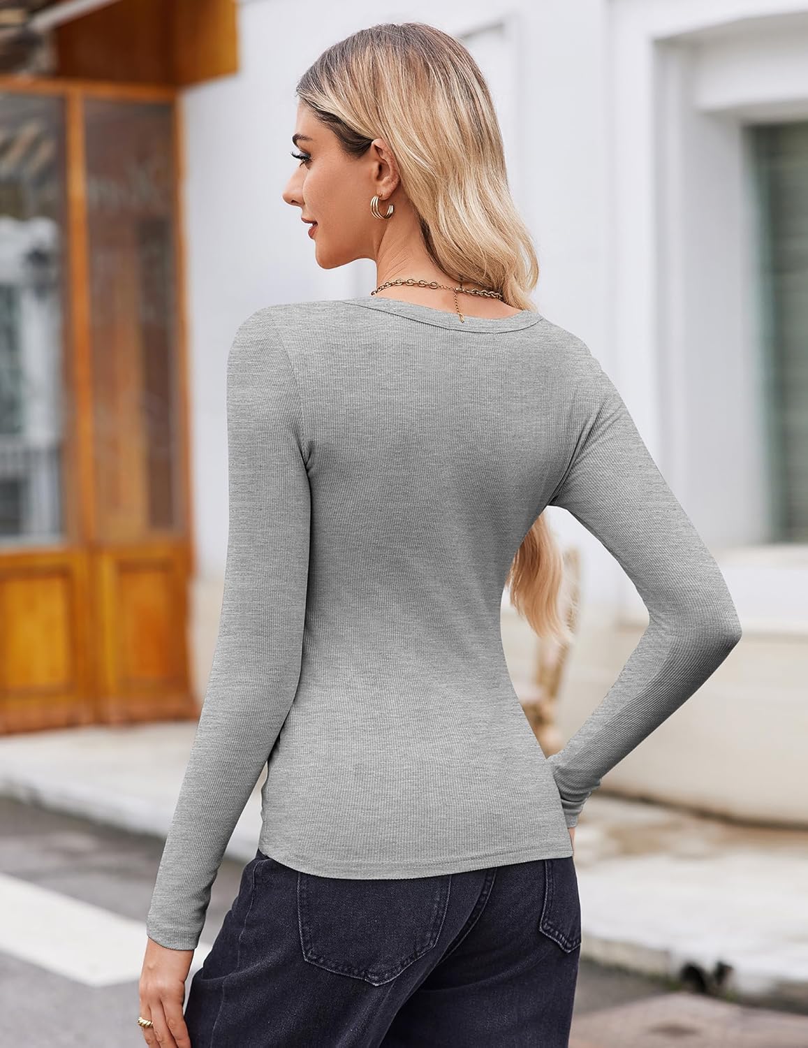 Zeagoo Womens Long Sleeve Stretch Crewneck Ribbed T-Shirt Slim Fit Casual Basic Tops S-XXL - Image 5