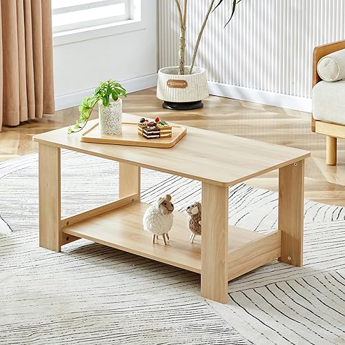 Miniatura 4 de Mesa auxiliar de 2 niveles, moderna mesa de centro rectangular para sala de estar con estante de almacenamiento para decoración de sala de estar,