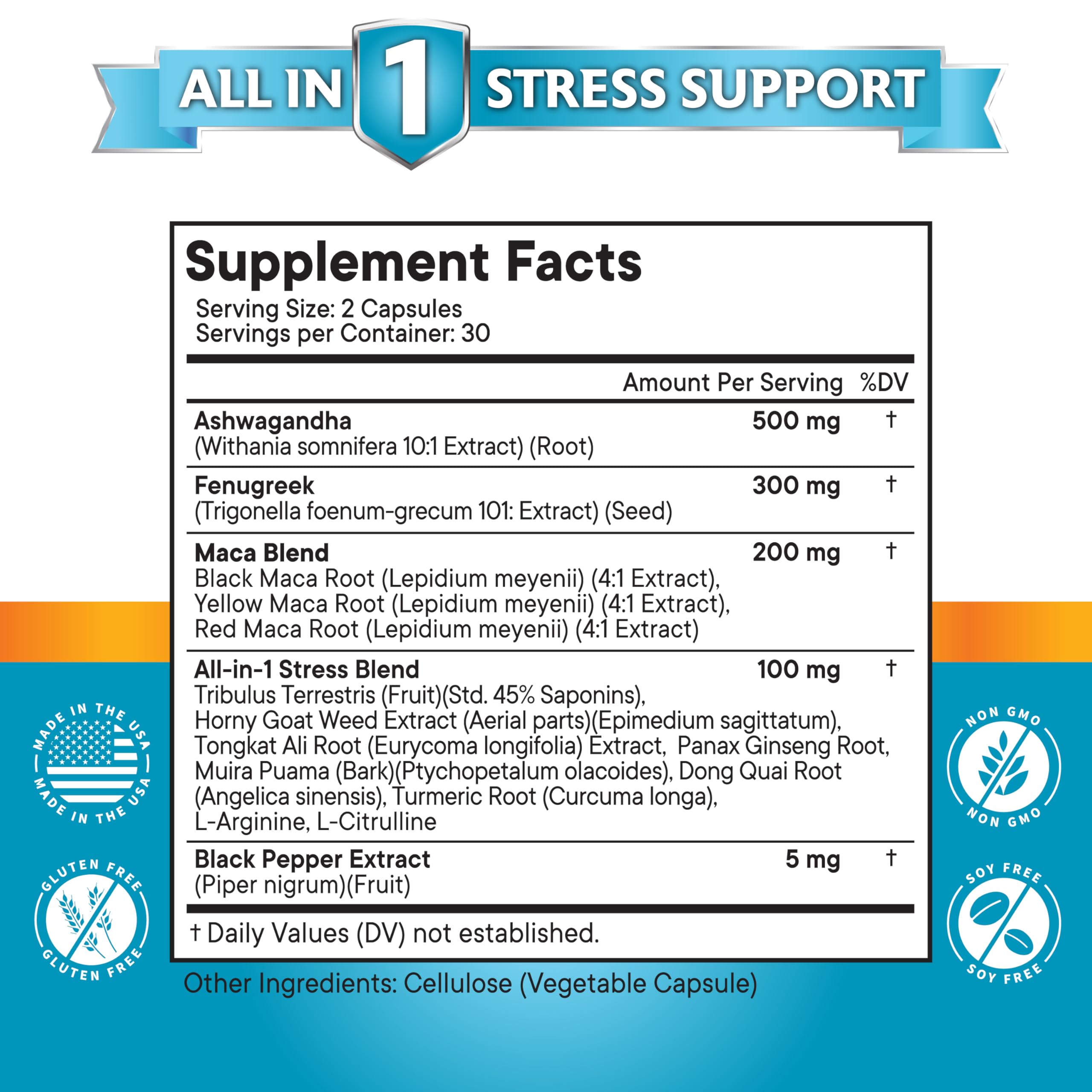NEW AGE Ashwagandha 5000mg Maca Root 5000mg Fenugreek 3000mg Supplement with Tongkat Ali Ginseng - Assists with Overal Mood - Made in USA - 120 Count — Amazon image 7
