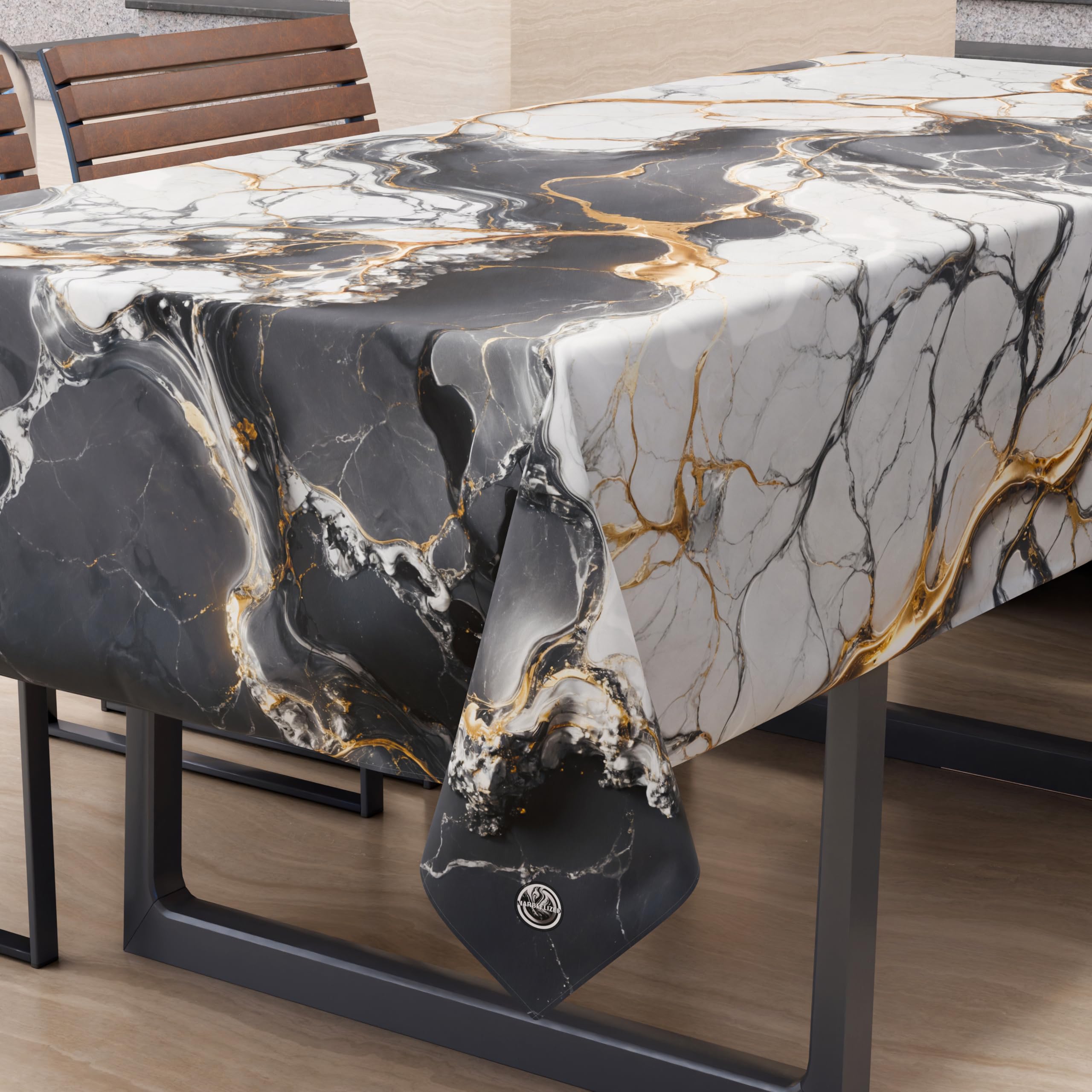 Tovaglia Di Natale Rettangolare Anti Macchia  140 X 240 Cm  Firmament Nero E Dorato 157914