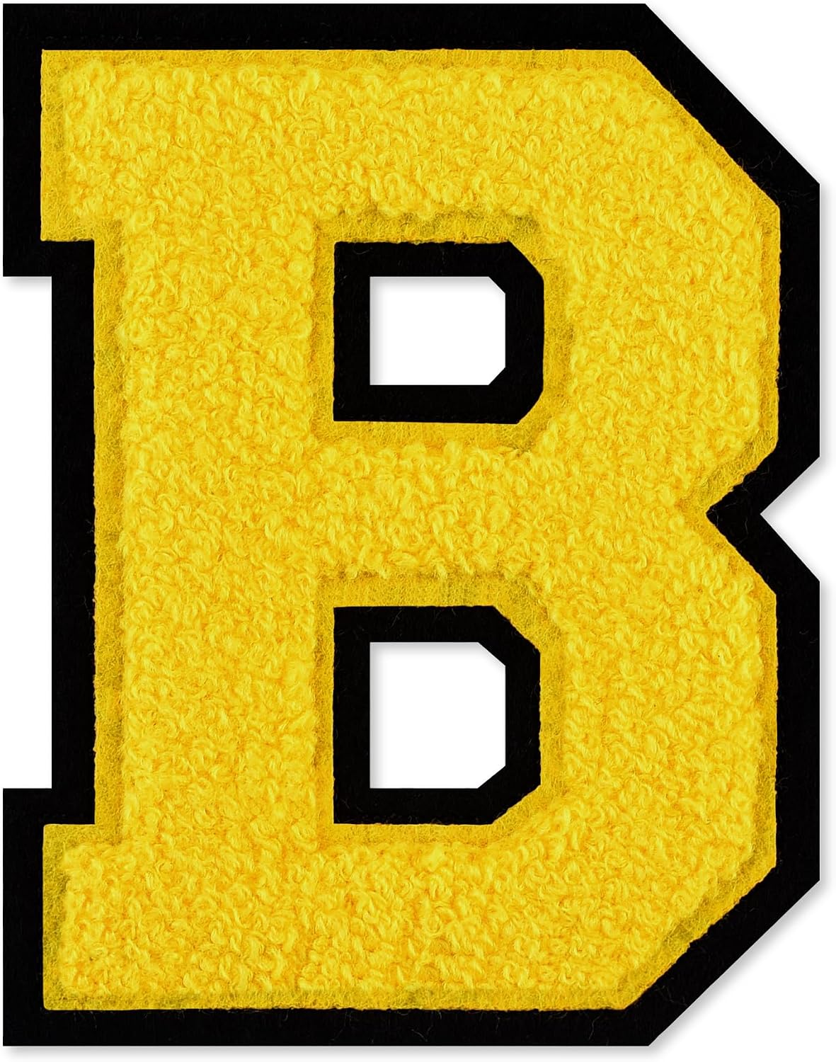 1 PC 4.5" Yellow Chenille Letter B Patch with Black Border – Iron-On Varsity Alphabet for Jackets, Backpacks, Hats, Jeans, DIY Crafts