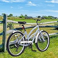 Vista 8 de MEGHNA Bicicleta de crucero de playa de 26 pulgadas, ruedas de 7 velocidades, freno en V, cómodo sillín clásico, retro, bicicleta de crucero