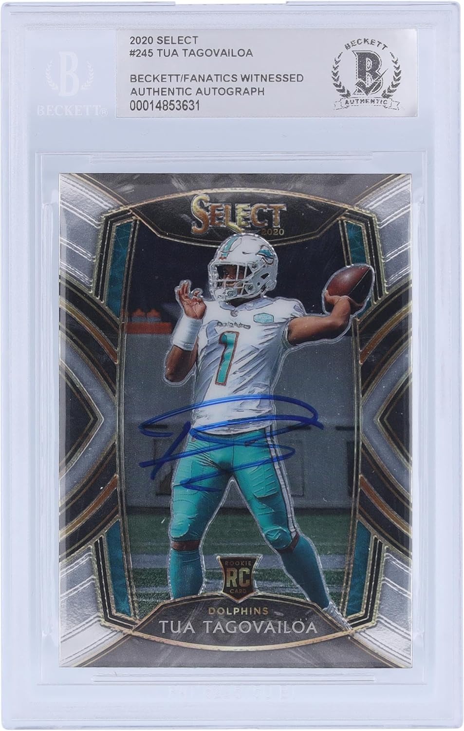 Tua Tagovailoa Miami Dolphins Autographed 2020 Panini Select #245 Beckett Fanatics Witnessed Authenticated Rookie Card - Football Slabbed Autographed Rookie Cards