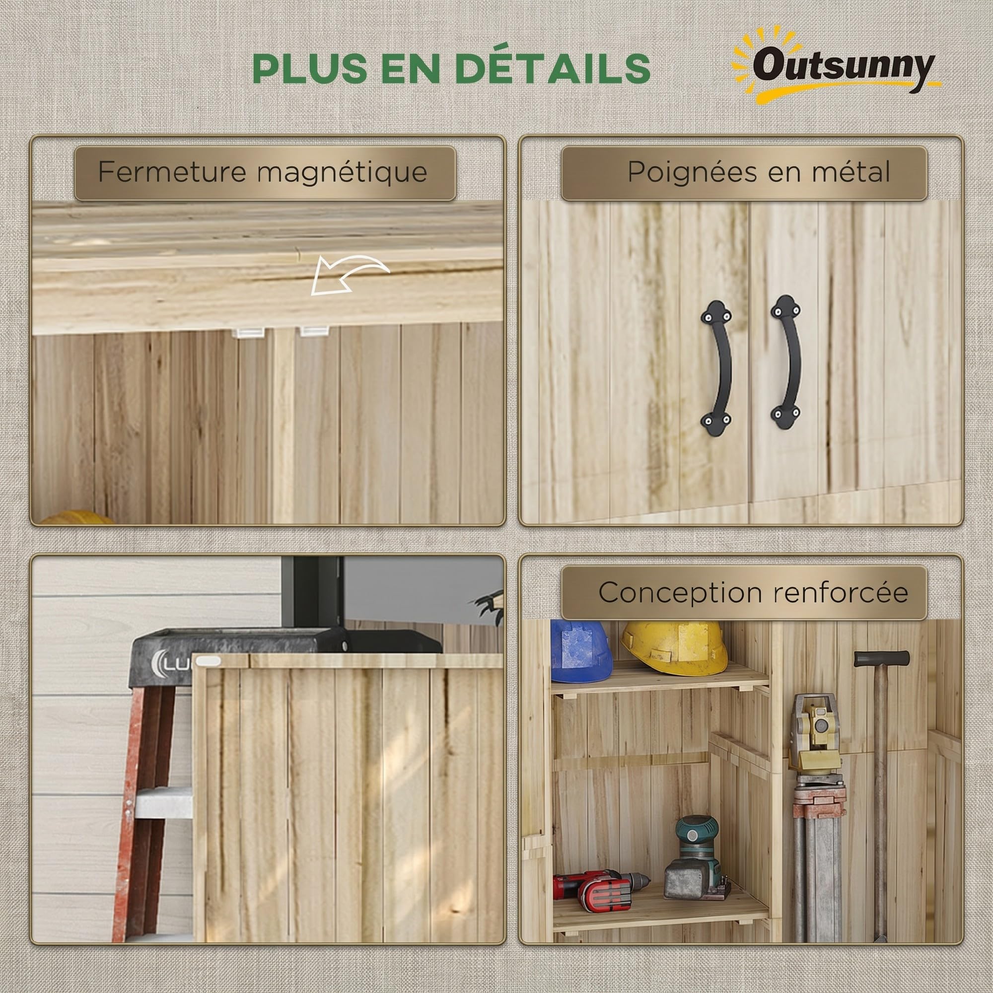 Outsunny Armoire de Jardin en Bois avec 2 Portes magnétiques, 2 étagères et Compartiment Droit spacieux, Armoire de Rangement à Toit incliné 120 x 57 x 183 cm Bois Naturel