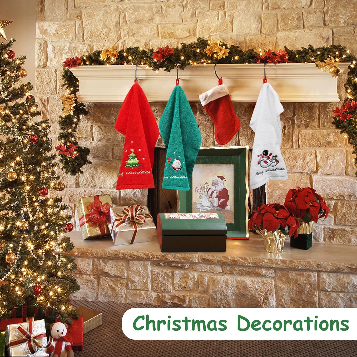 FreeCon Christmas Hand Towels 3 Pack, Cotton Dish Washcloth for Kitchen, Soft & Embroidered Bath Towel for Bathroom Super Absorbent, Cute Holiday Decoration Set for Home (13"×29") - Image 6