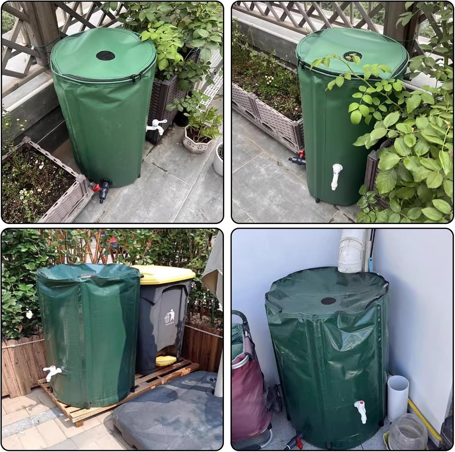 Water Catcher Container with Filter Spigot，Water Barrel, Foldable Rainwater Collect System，PVC Folding Rainwater Collection Barrel, for Terraces, Patio，Garden Outside(160L)