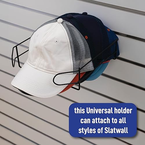 Miniatura 7 de Estante de exhibición de tapas de Slatwall negrocromoblanco para mostrar sombreros ajustados, sombreros Snapback, sombreros no estructurados y