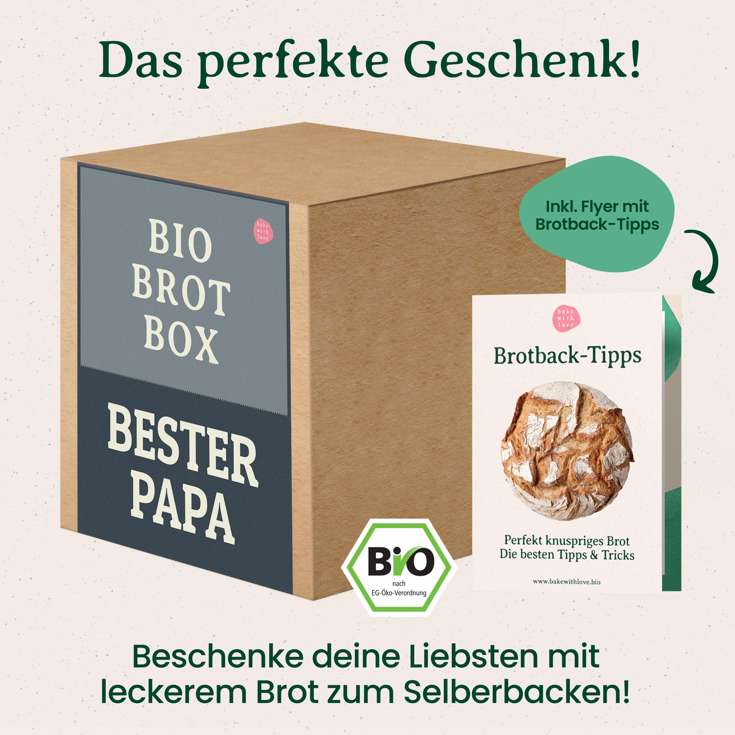 Bake with Love Pudełko na próbę chleba ekologicznego "Bester Papa der Welt", prezent dla taty, Boże Narodzenie, kosz prezentowy dla najlepszego taty, wypełniony 8 mieszankami do pieczenia chleba,
