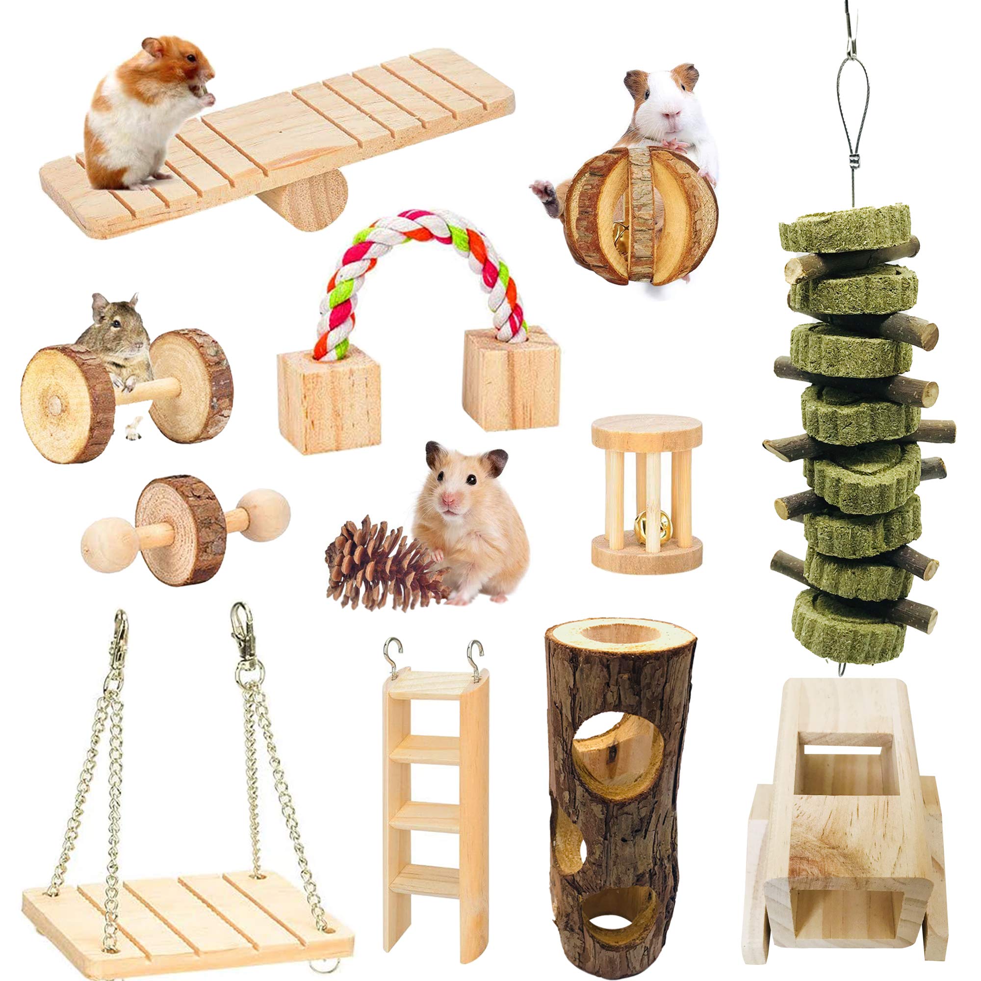 N|A Seasonsky 12 PCS Hamster Chew Toys, Small Pet Animals Sport Toy Gerbil Rat Guinea Pig Chinchilla Chew Toys Accessories Funny Toy for Mice Dwarf Hamster Small Gerbil