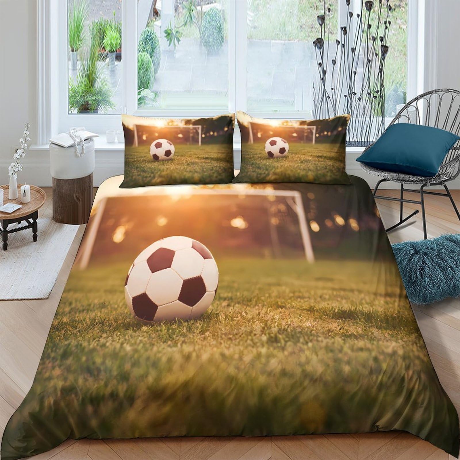 Ctjqhvkz Style-9 3D Printed Football Stadium Fitted Sheet Microfiber Soft Anti-Slip Soccer Goal Bed Cover For Bedroom Guest Room Decor Single（135X200cm）
