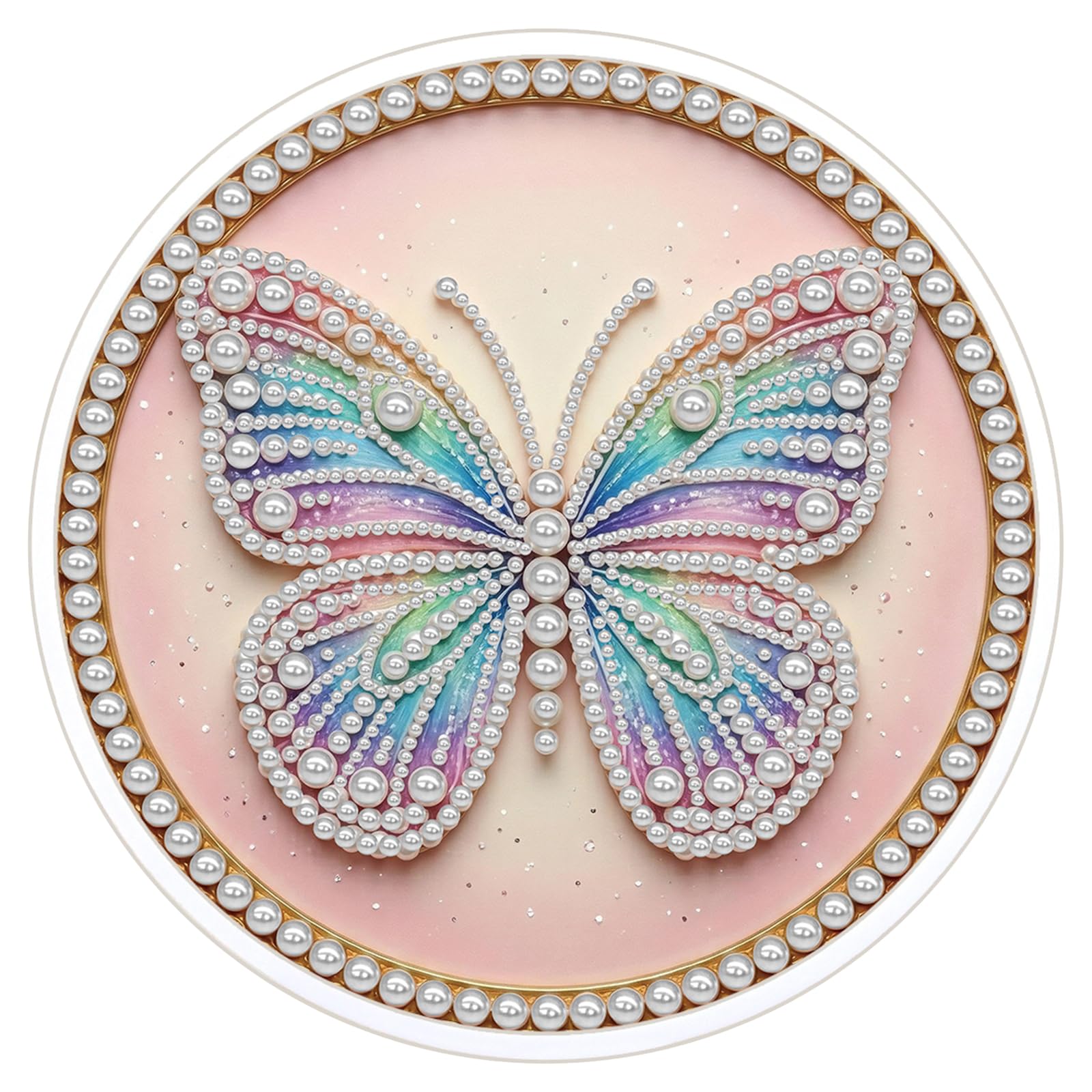 POETRYDRAW Butterfly DIY Pearl Painting Kit with Round Frame & Tassel 9.25x9.25inch Pearl Painting Art Kits Pearl Dot Painting for Adults Beginners Home Wall Decor