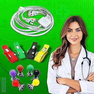 OTICA ECG Cable 10 Lead 4mm Banana Type Pin Compatible with All Brands ECG Machine (Non Screw Type, Cable+Colourful Bulb+ Limb Electrode)
