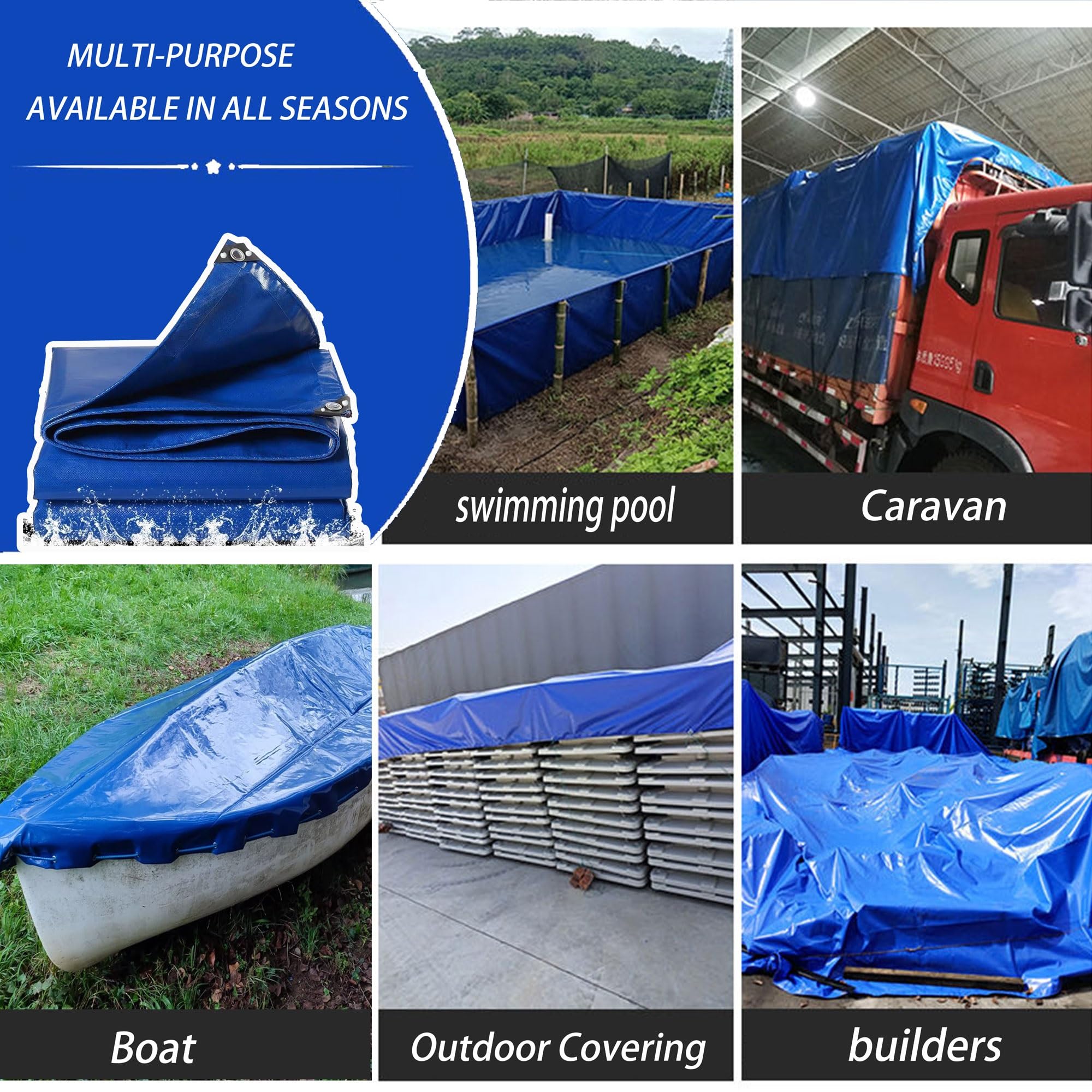 Telone di Copertura,2x6.5m 420g/m² pvc telone copritutto occhiellato ombreggiante per gazebo piscina campeggio mobili giardino blu