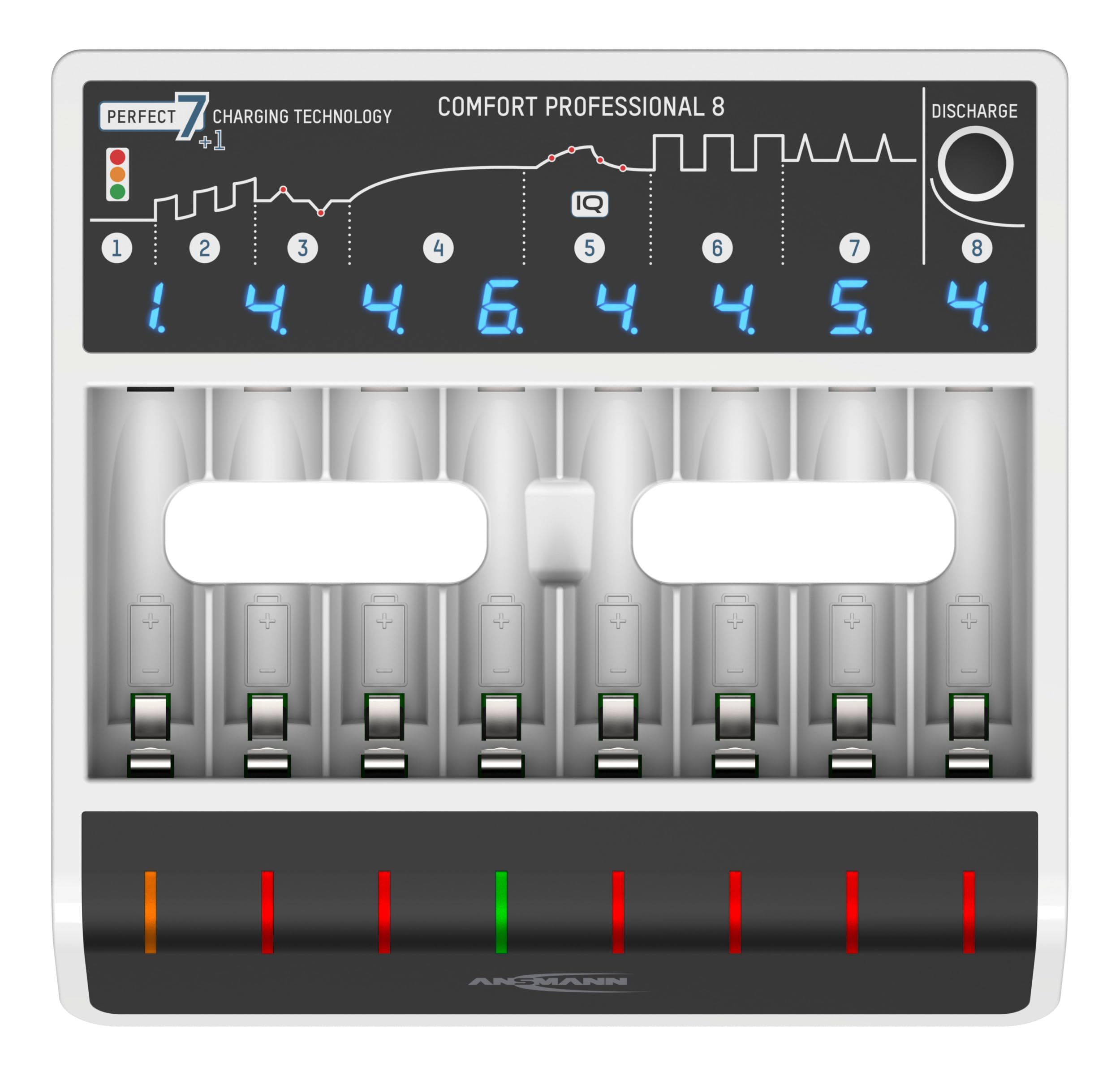 ANSMANN Cargador rápido con Entrada USB para 1 a 8 baterías NiMH de tamaños Micro AAA y Mignon AA, Comfort Professional 8