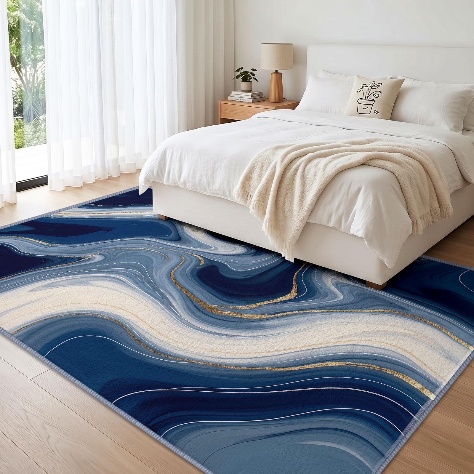 Générique Tapis Lavable Bleu Marbre,80x150 cm