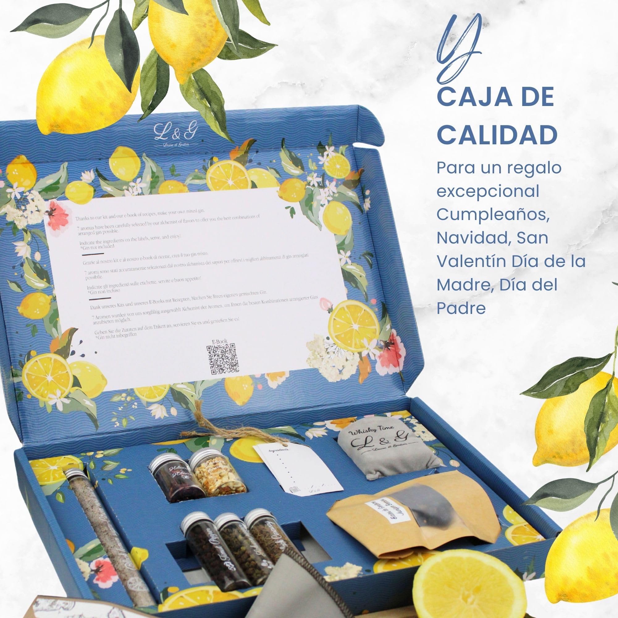 L&G® Kit de Gin tonic descubrimiento de especias personalizado - Kit de Botánicos para ginebra DIY - Regalo Original para Navidad, Cumpleaños y Aniversario