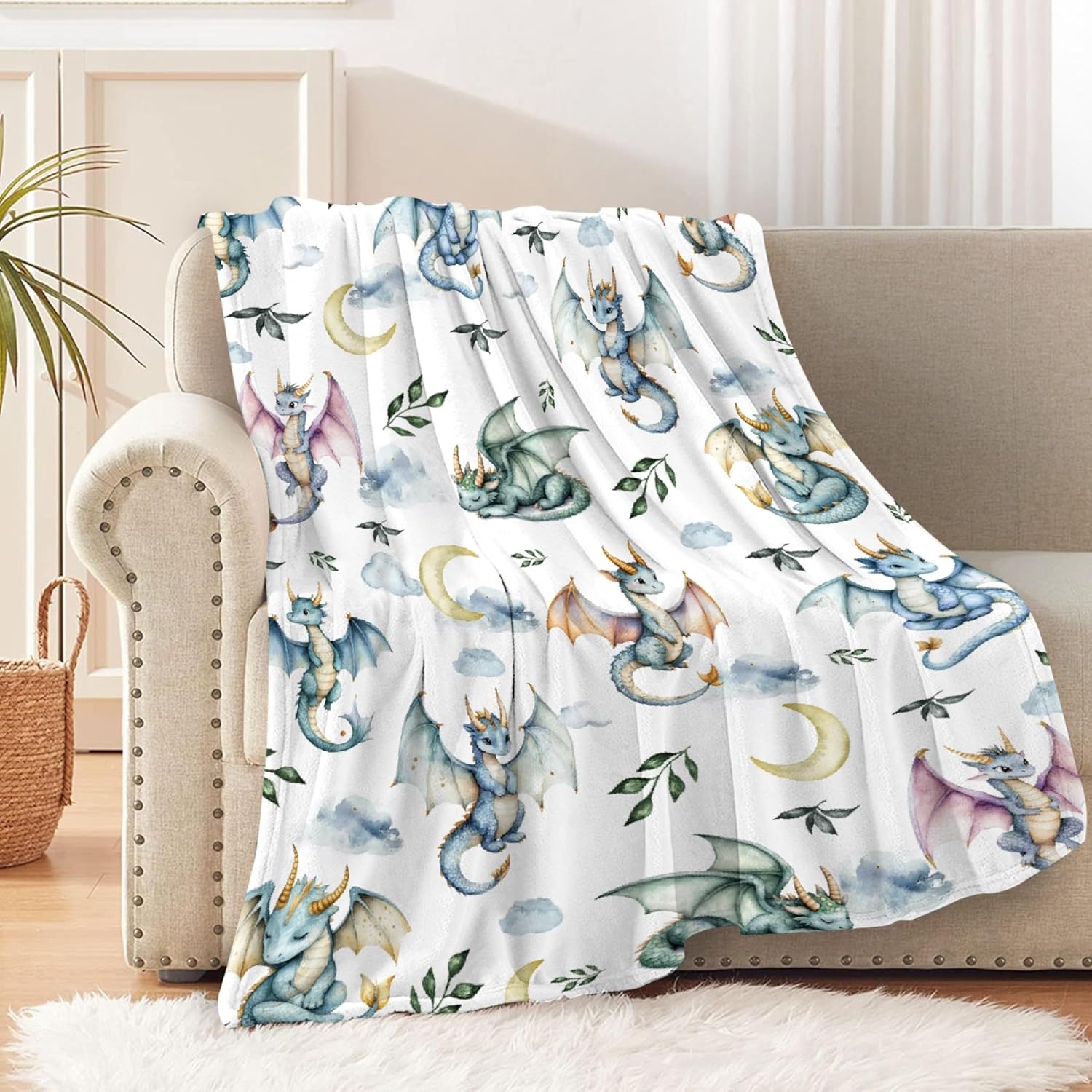 Dragon Leaves Moon Throw Blanket,Warm Soft Plush Lightweight Flannel Blanket,Dragon Lover for Boy & Girl Couch Bedding 40x50in for Kids/Child - Image 8