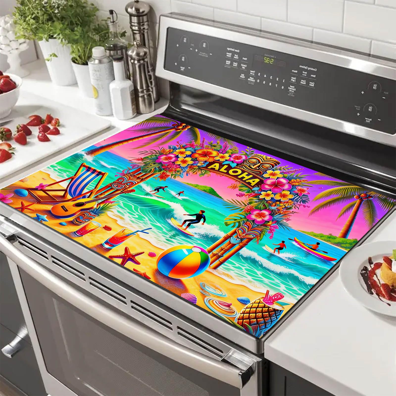 HOMETITUTE Summer Stove Top Cover 28x20 Surf Beach Aloha Heat Resistant
