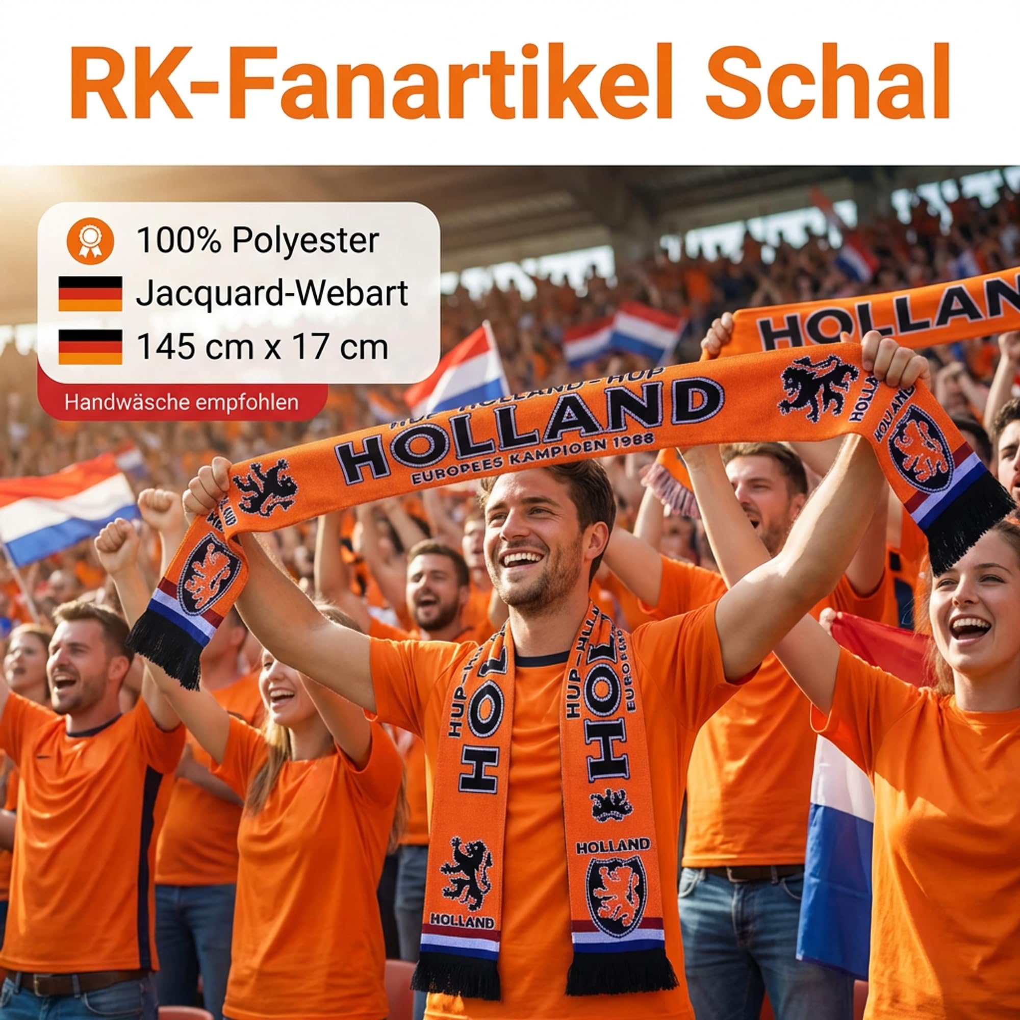 Generisch Holland Écharpe en tricot pour championnat d'Europe, Orange, noir., 135 cm