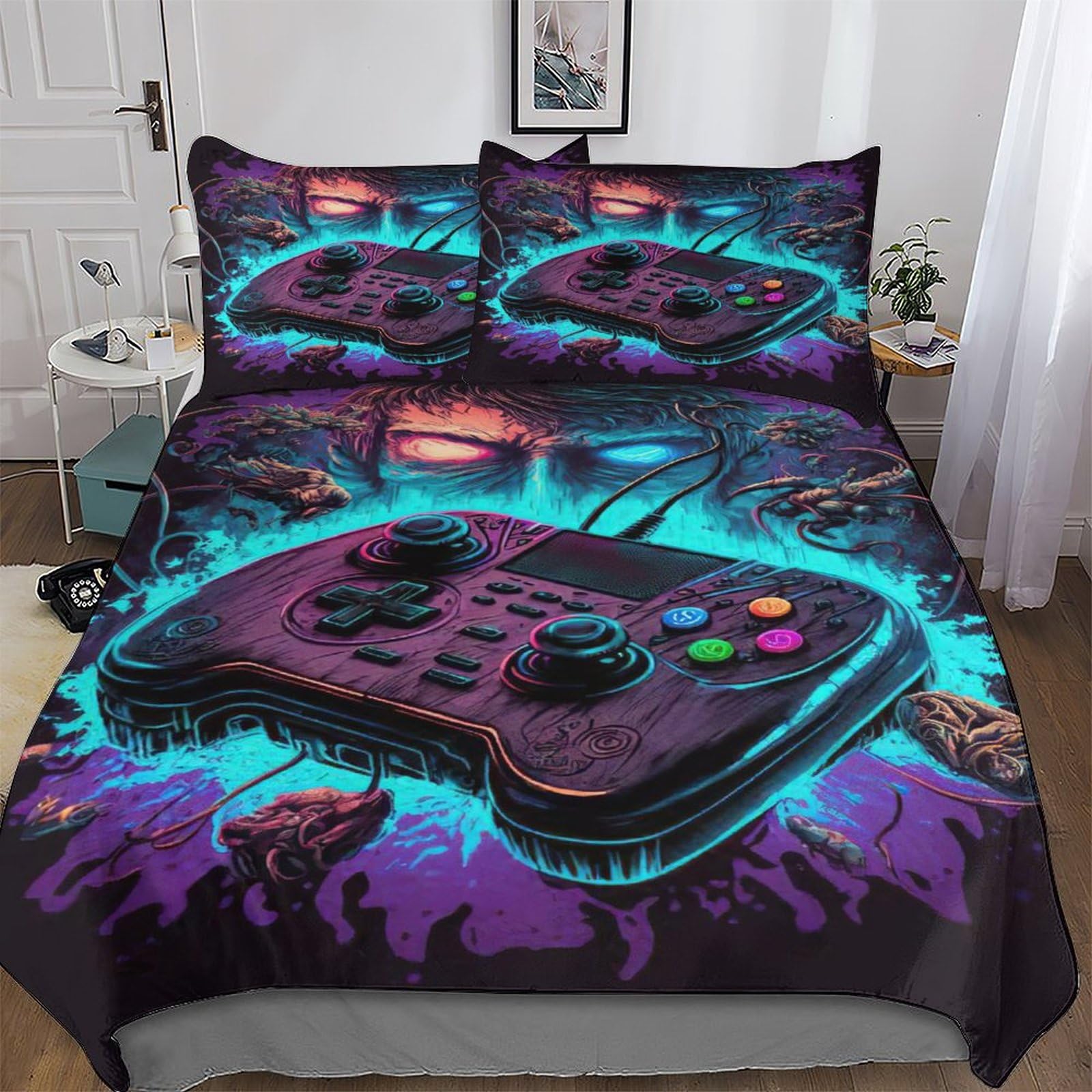 Parure de lit manette de jeu en microfibre 220x240 cm avec sa housse de couette et ses taies