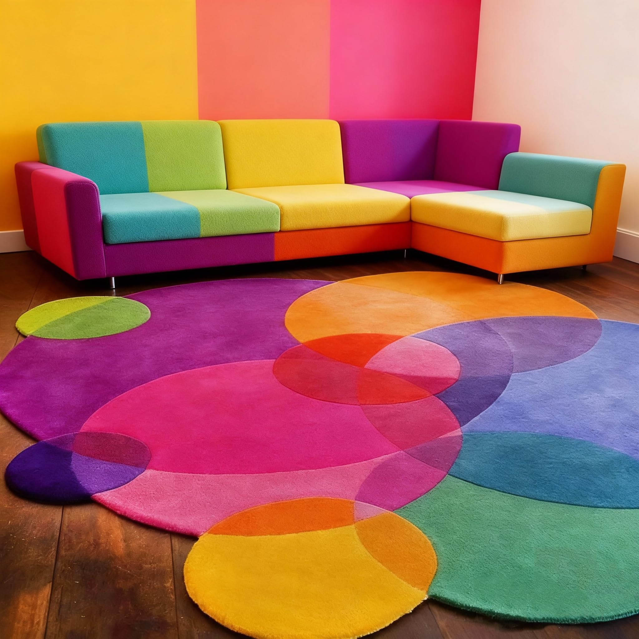 LAMEDLPT Irregular Shaped Colorful Abstract Rug 5ft for Girls Bedroom,Designer Living Room Rugs Room Decor for Teen Girls, Cool Modern Bedroom Rug,