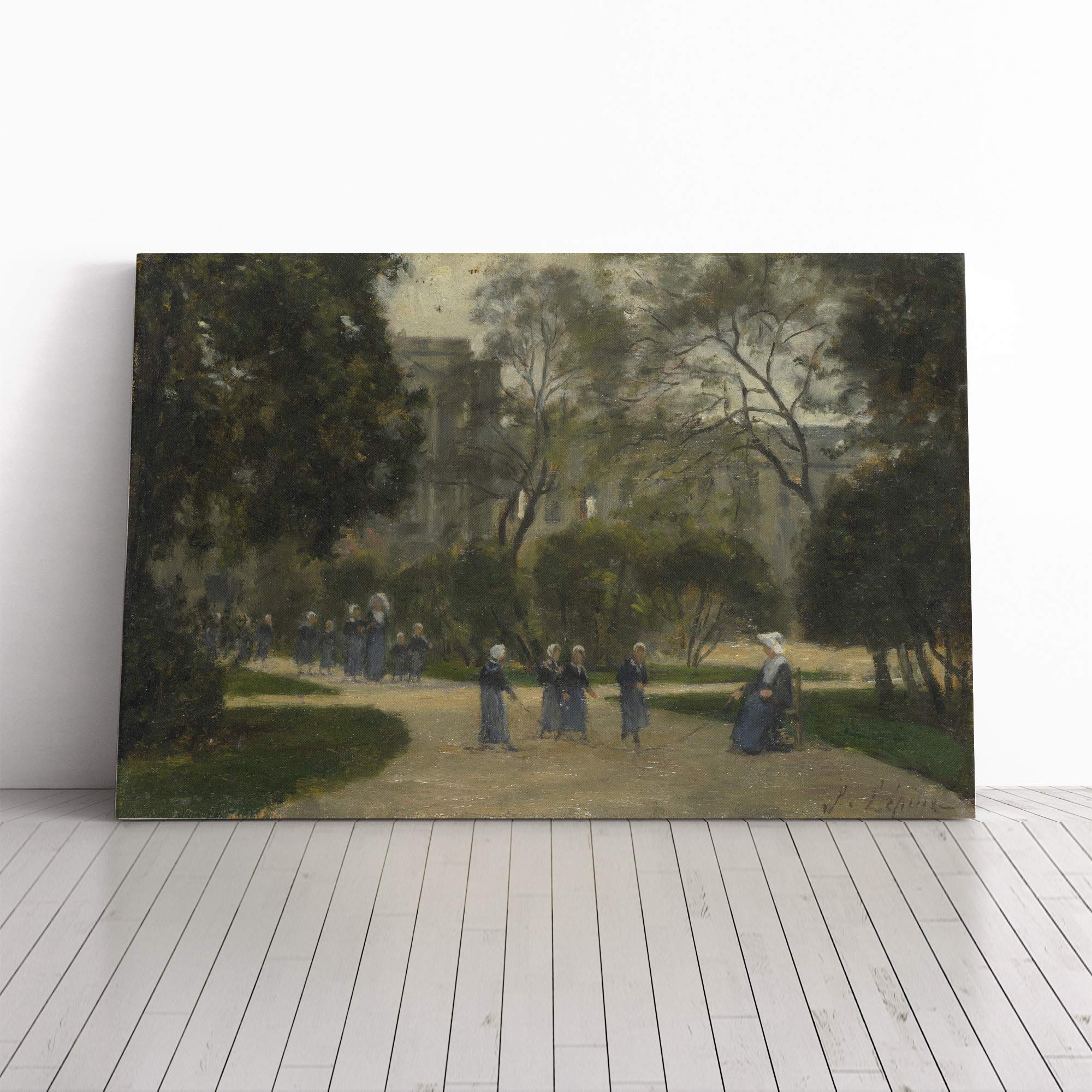 Stanislas Lepine Nuns and Schoolgirls Canvas Print | Gallery Wrapped 30mm Frame Wall Art | 30x20 inches | Ready to Hang | Modern Picture | Living Room Bedroom Lounge Office