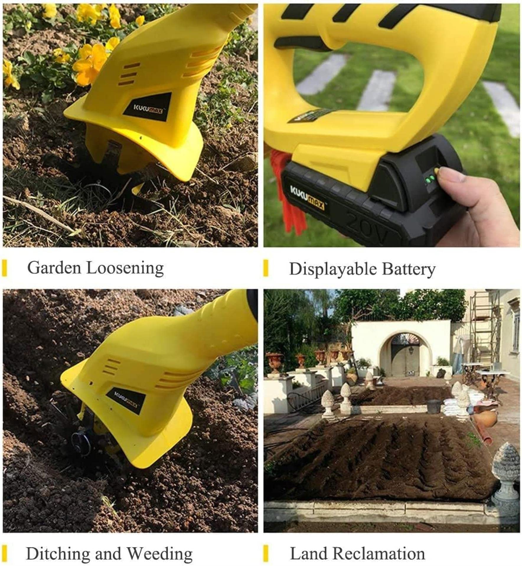 20V Cercuss Electric Scarificateur Rotaval Rotavator Portable Tull Électrique Avec Une Batterie Rechargeable, Une Profondeur De Travail De 16 Cm, Pour Les Jardins, Les Parcelles De Légumes, Les Serres
