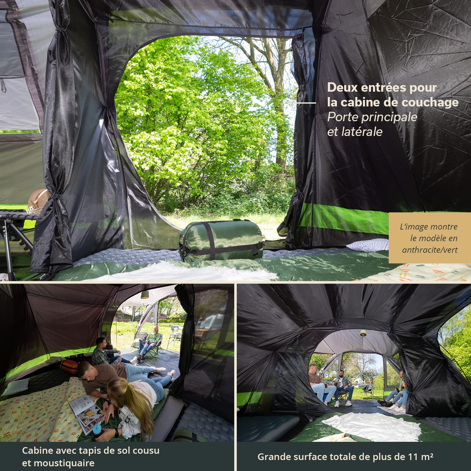 Skandika Kambo Tente Tunnel pour 4 Personnes | Cabine Sombre avec revêtement argenté, Colonne d'eau de 3000 mm, 3 entrées, Store banne, avancée, avec Tapis de Sol | Tente de Camping