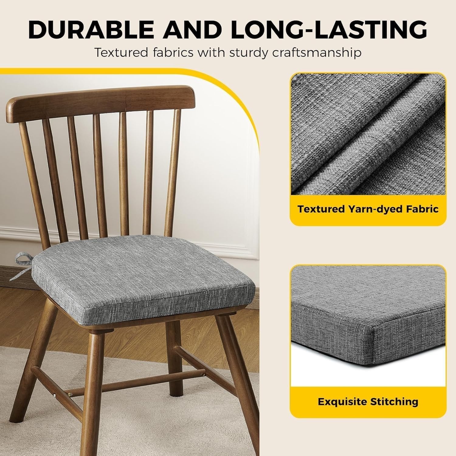 Lot de 2 coussins de chaise antidérapants en forme de U avec attaches confortables et lavables, design demi-rond, pour la maison et le jardin, 40 x 38 x 5 cm, parfaits pour l'intérieur et l'extérieur
