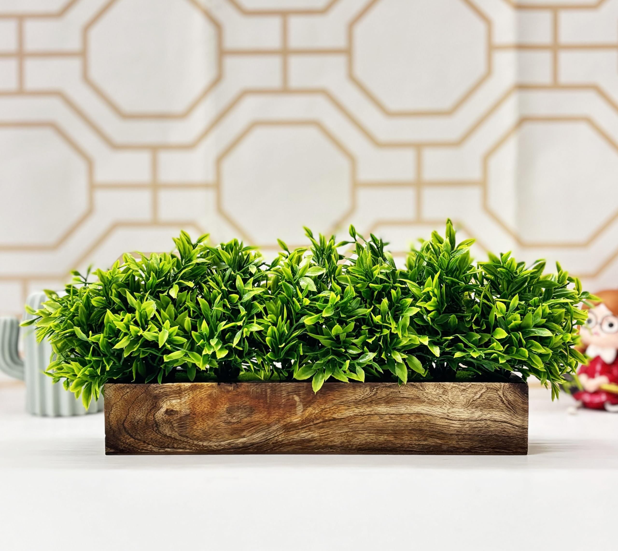 Dekorly Artificial Plants Bunch in Wood Planter, Faux Gardenia for Home Tabletop Balcony, Bedroom Living Room Housewarming, Wedding Decoration (Green-H)-picture-34