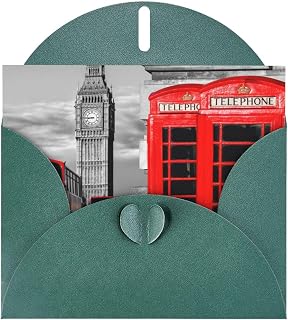 England UK Retro London Telephone Printed Greeting Gift Card with Dark Green Envelope and Elegant Blank Note Card for Christmas,Birthday,Wedding,Holiday