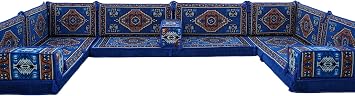 arabicsofa Blue Middle Eastern Moroccan Majlis U Shaped Oriental Floor Seating Jalsa Modular Sofa