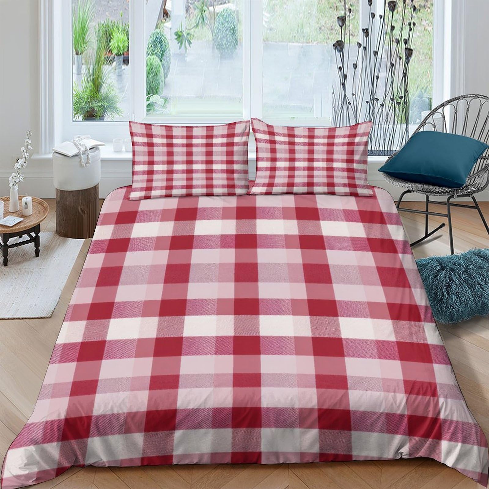 Ctjqhvkz Style-1 3D Printed Red Plaid Fitted Sheet Microfiber Soft Breathable Gingham Bed Cover For Bedroom Guest Room Mattress Protection Single（135X200cm）