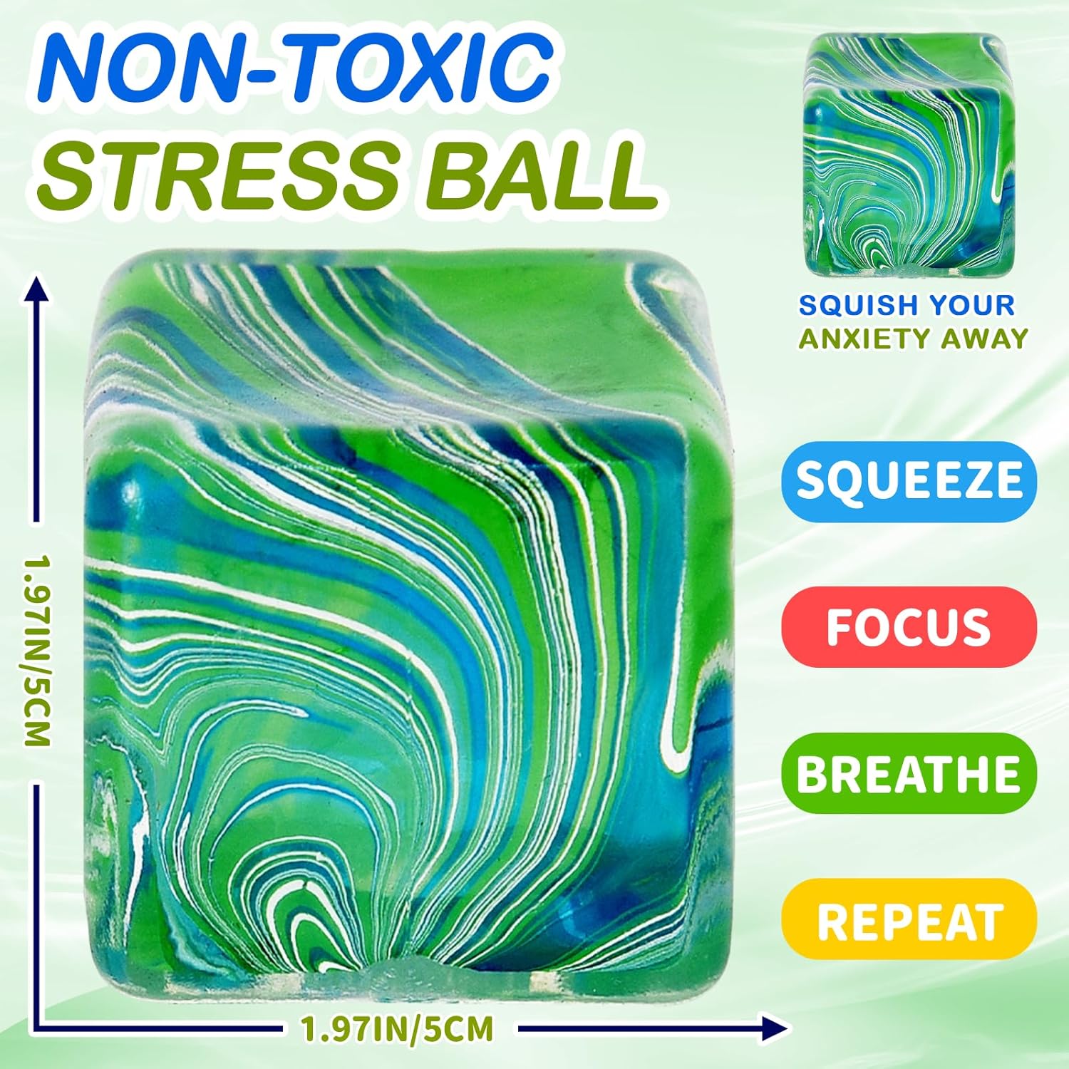 Squishy Fidget Toys Stress Cube, 1.97"*1.97" Stress Balls for Kids Adults Stress Relief, Ice Squishy Cube Sugar Balls, Sensory Toys for Kids with Autism an danxiety Disorder(Green) - Image 3