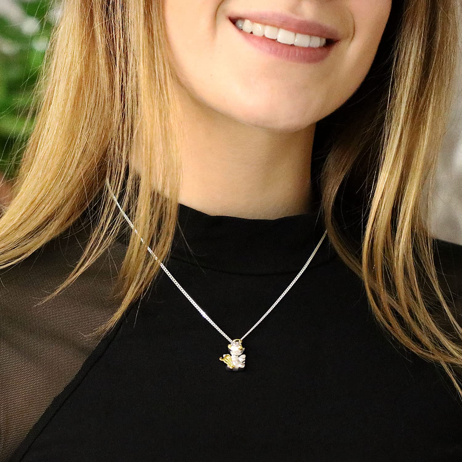 CLEVER SCHMUCK Collares con 2 colgantes de pareja de ángeles y diablos parcialmente chapados en oro con 2 cadenas de 50 cm de plata de ley 925 925 en estuche para joyas