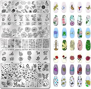 6pcs Flower Nail Stamping Plate Nail Stamping Kit for Nails Rose Flower Lotus Butterfly Leaf Image Plates Nail Design Template Print Nail Stamper Kit for Women