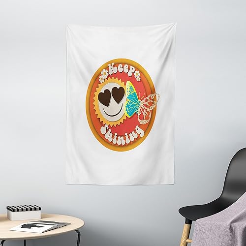 Miniatura 2 de Ambesonne Tapiz de emoji, Funky Summer Feels Writing con forma de sol, cara divertida mariposa y flores, colgante de pared para dormitorio, sala de