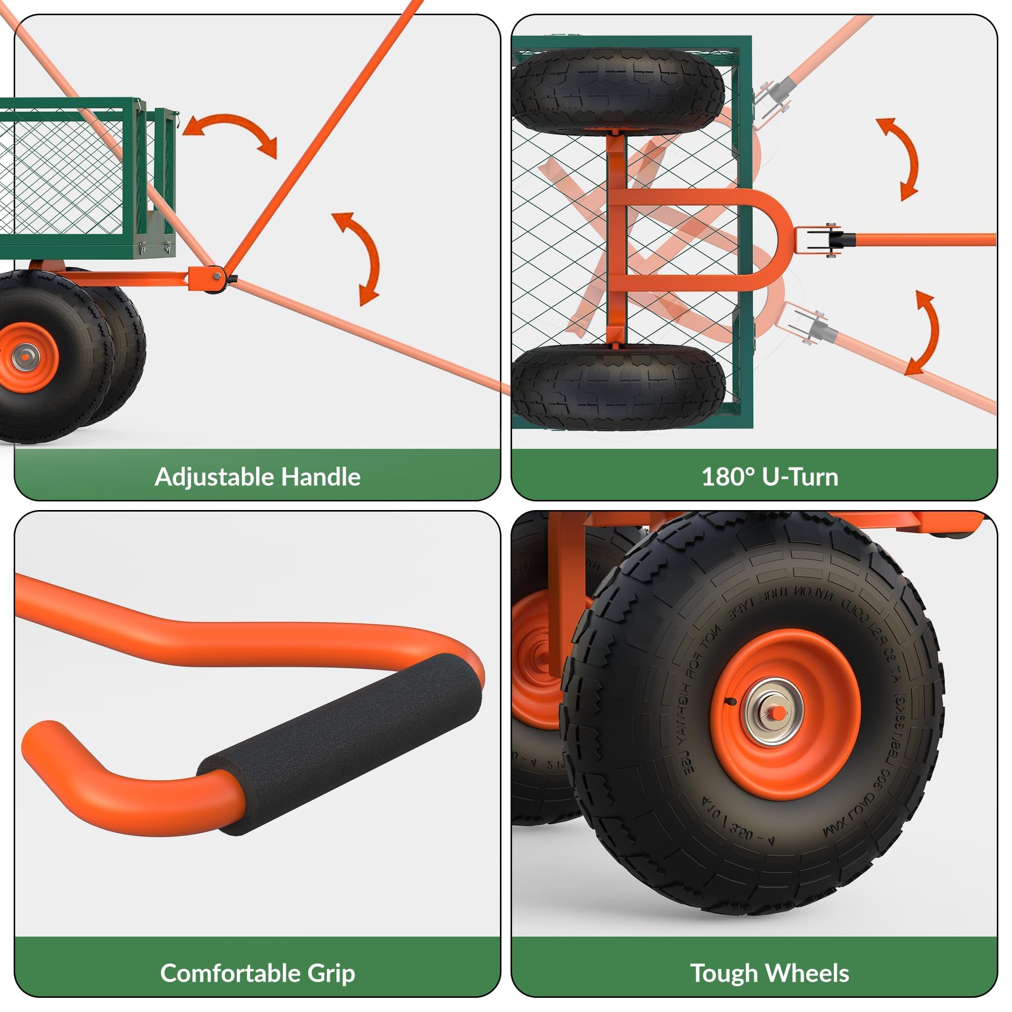 GarveeLife Carrito De Jardín De 500 Lbs, Vagón De Jardín Pesado con Ruedas, Vagón De Carrito De Utilidad Al Aire Libre con Lados