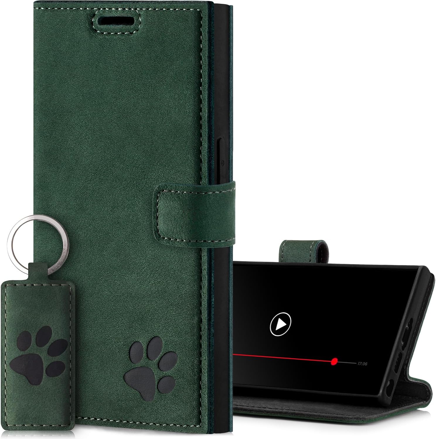 SURAZO Leather Wallet Mobile Phone Case Compatible with Samsung S24 Ultra – Flip & Fold Smartphone Case with Stand, RFID Blocker, Magnet Closure, 3 Slots for Bank Cards – Handcrafted European Leather