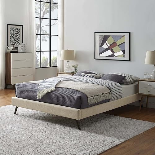 Modway Loryn - Base de cama tapizada de plataforma completa con soporte de listones de madera, color beige