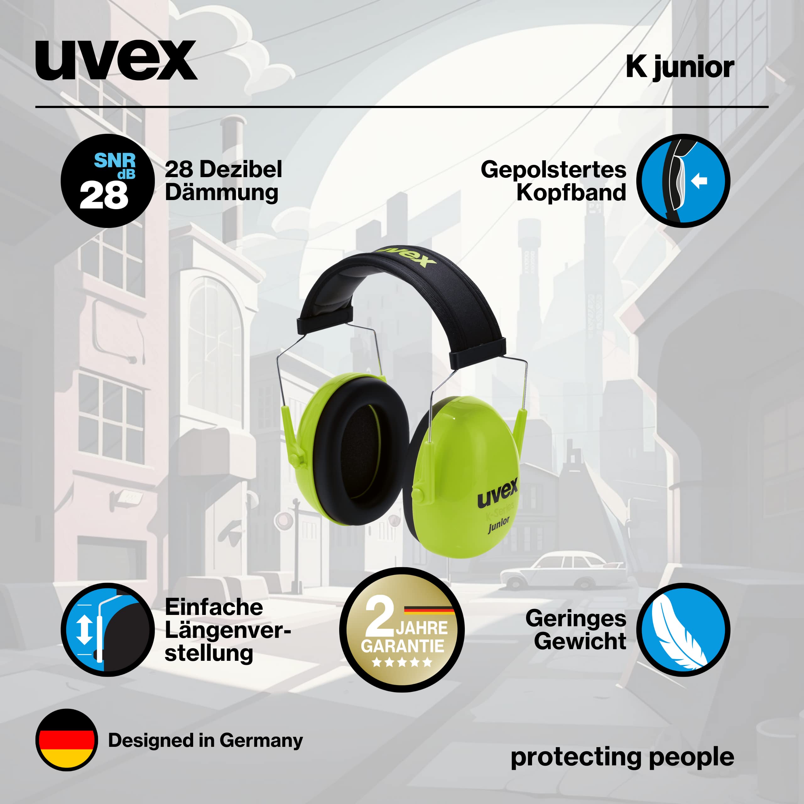 Uvex Childrens Hearing Protection 29dB, Lime - Image 2