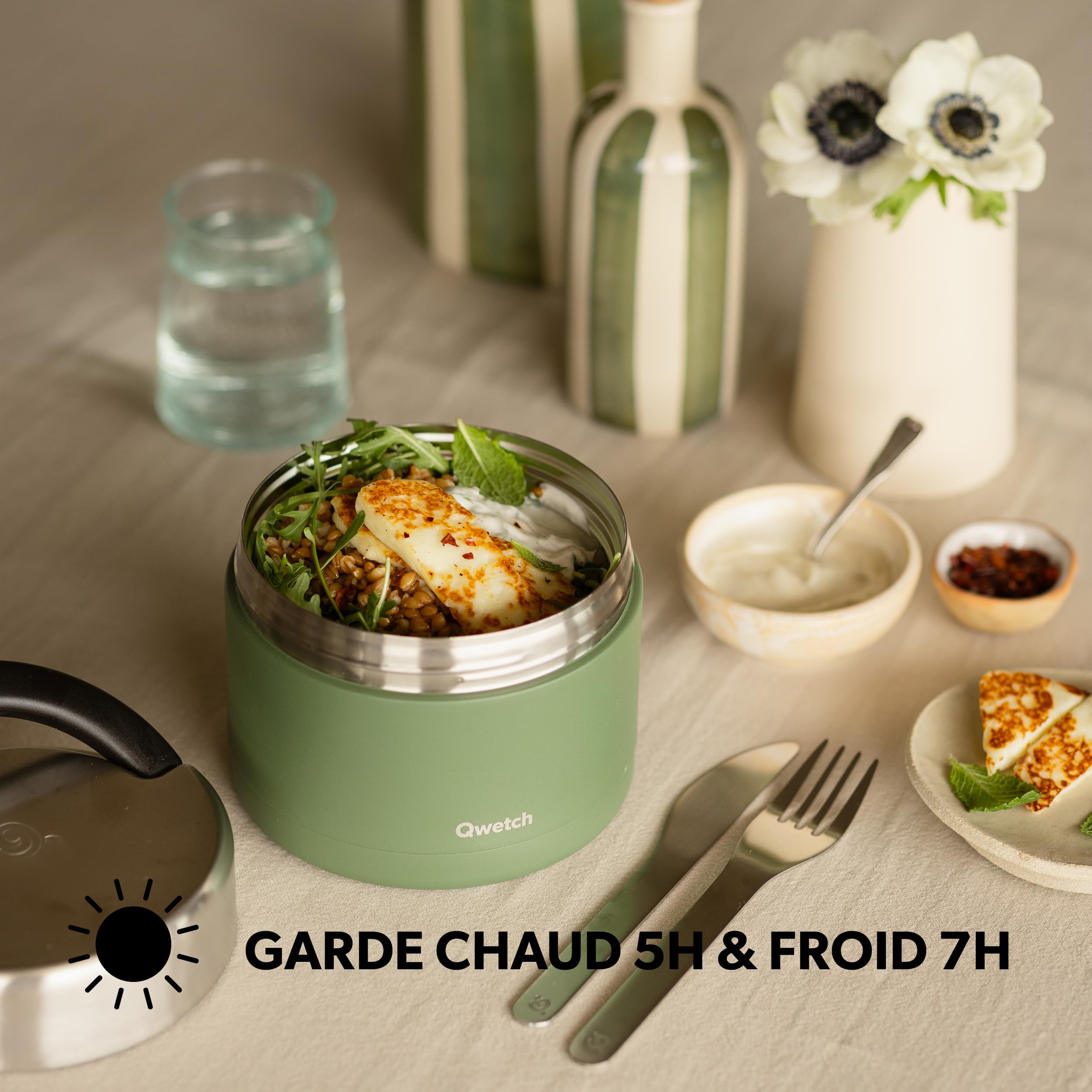 QWETCH - Lunch Box Isotherme Inox avec Poignée - Bleu Marine 850ml - Boîte Alimentaire Repas Chaud - 5h Chaud et 7h Froid - Etanche & Sans-BPA