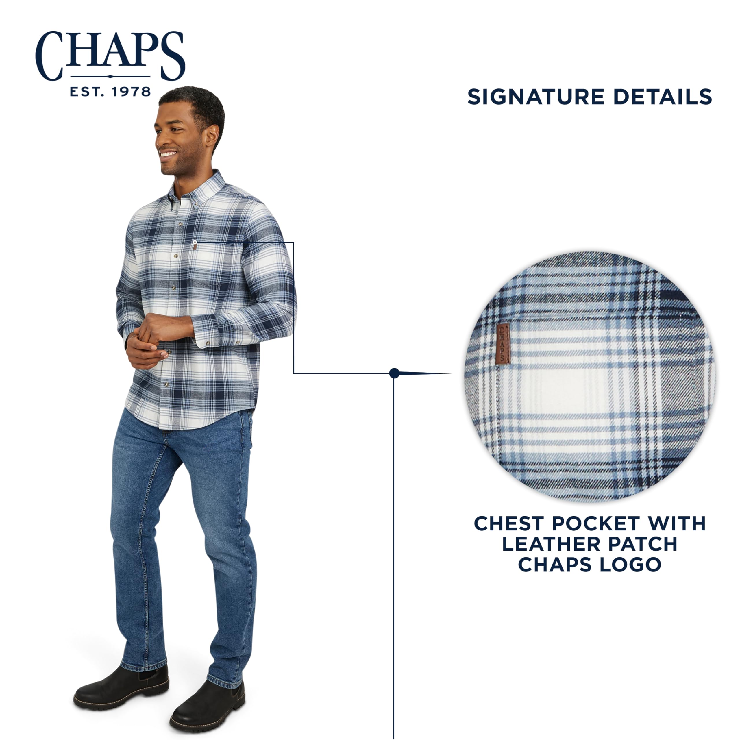 Chaps Herren Classic Fit Long Sleeve Button Down Stretch Flannel Casual Woven Shirt Klassische Passform, langärmelig, Knopfleiste, Stretch-Flanell, lässig, gewebtes Hemd (1er Pack)