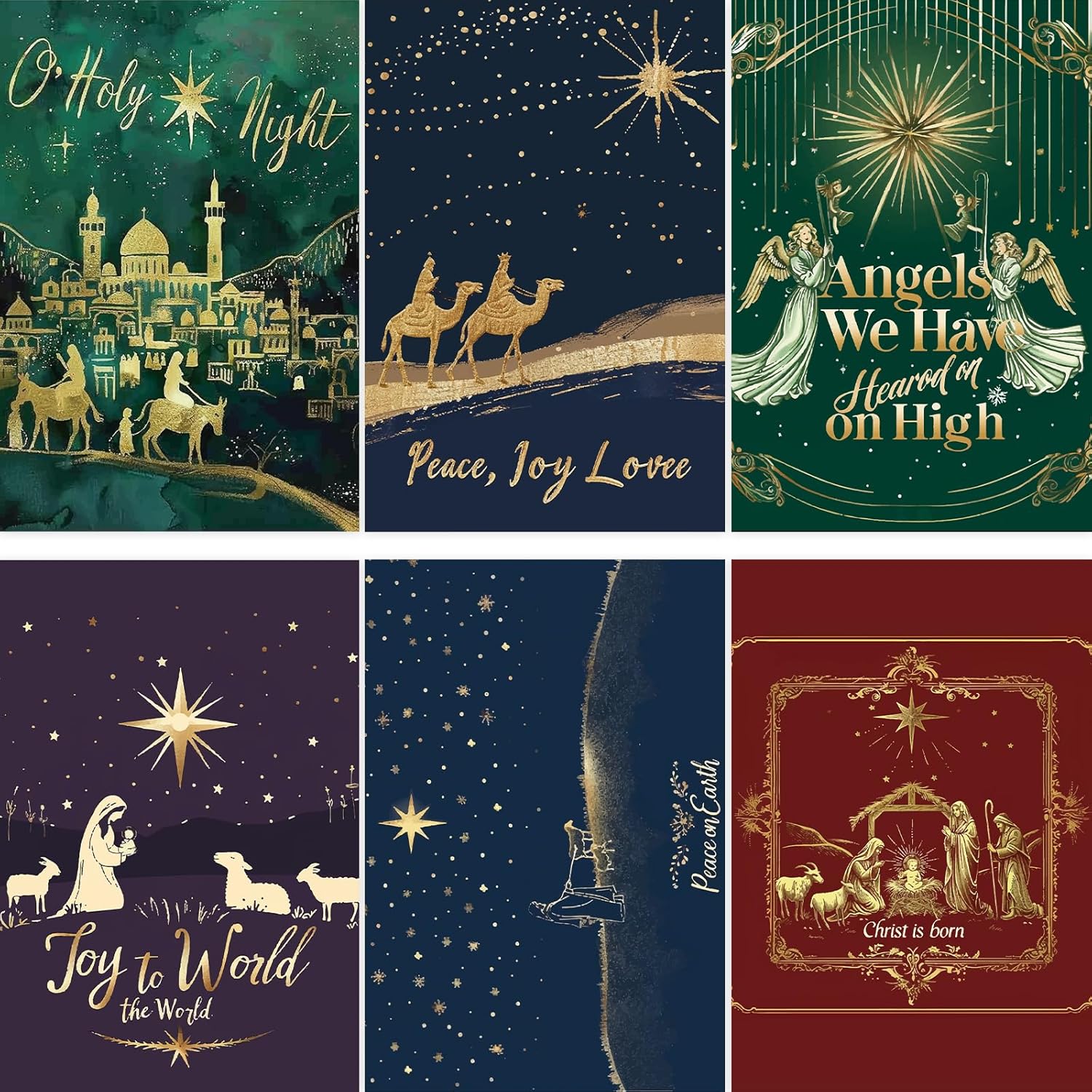 TYNDRE 24 Religious Christmas Cards, 6 Classic Gold Foil