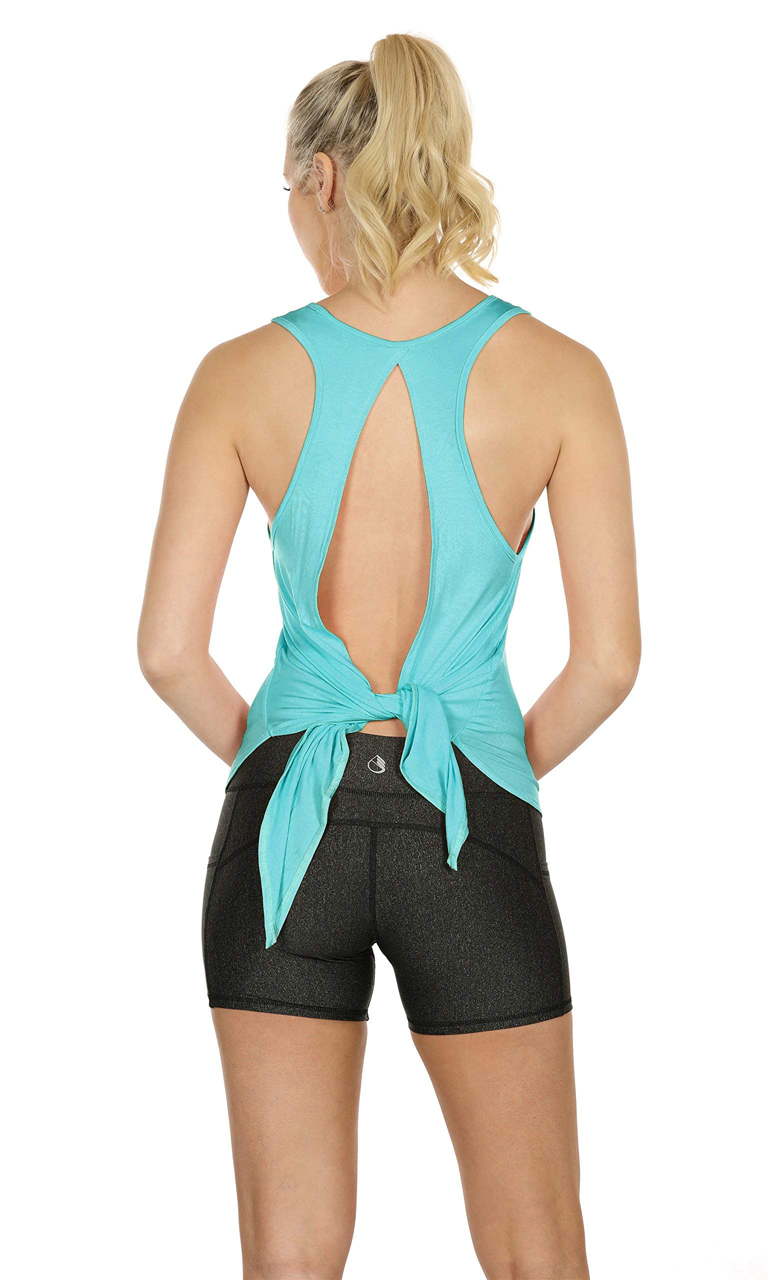 icyzone Camiseta Deportiva sin Mangas de Espalda Abierta para Mujer, Pack de 2