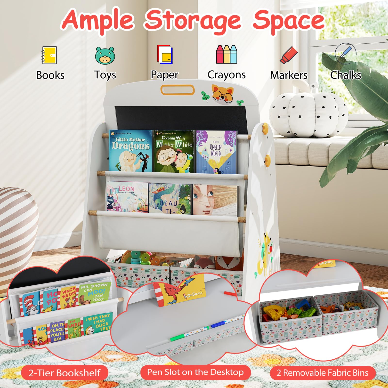 LIFEZEAL Juego de Mesa y Silla Infantil de Madera, Mesa Actividades Multifuncional con Diseño Ergonómico y Bloques de Construcción, Muebles Seguros para Niños de 1 a 5 Años (Blanco grisáceo)