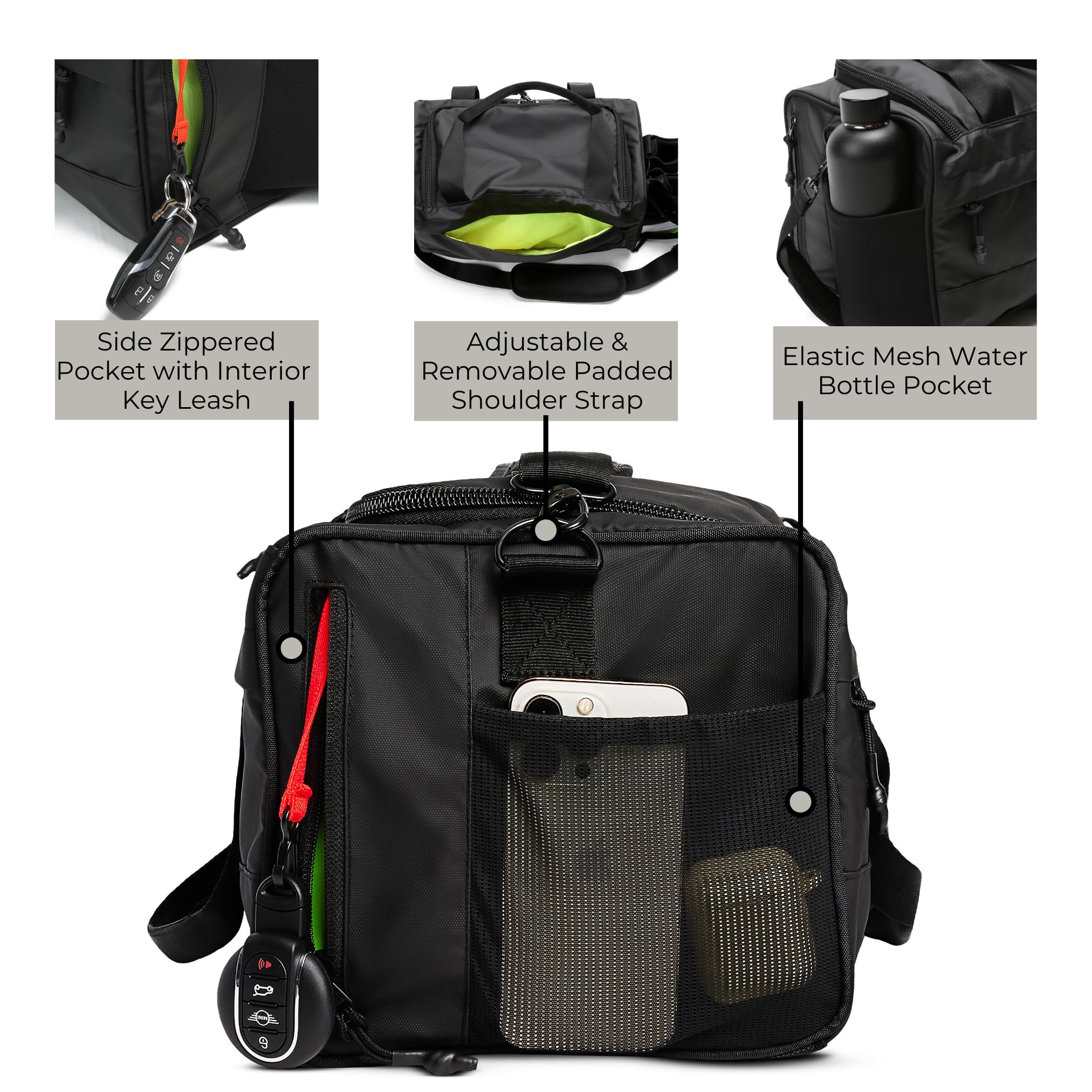 Vooray Boost Duffel 22L - 43.2 cm - Große wasserdichte Sporttasche mit Schuhfach, Zubehörtaschen, Premium Reisetasche, strapazierfähige Wochenendtasche (schwarz matt)