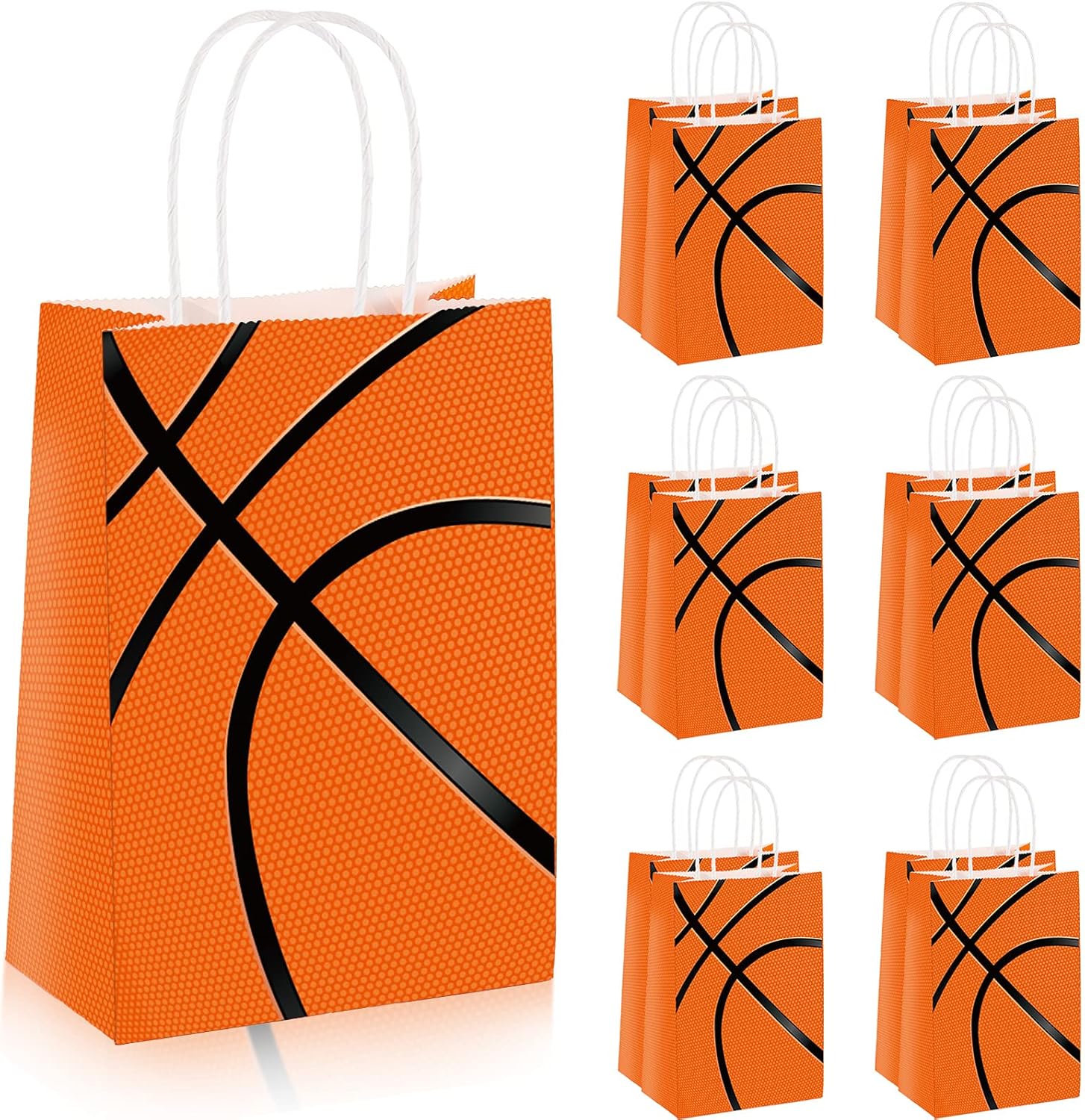 Teling 12 Pcs Basketball Party Gift Bags, Basketball Goodie Bags with Handles, Sports Theme Goody Treat Candy Pocket for Kids Adults Fans, Reusable Sport Birthday Party Supplies Team Gifts